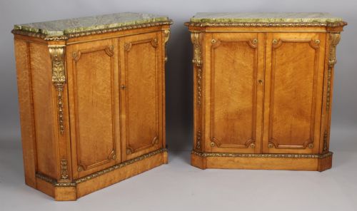 Fine Pair of Mid-nineteenth Century Birds'-eye Maple and Parcel-gilt Side-cabinets