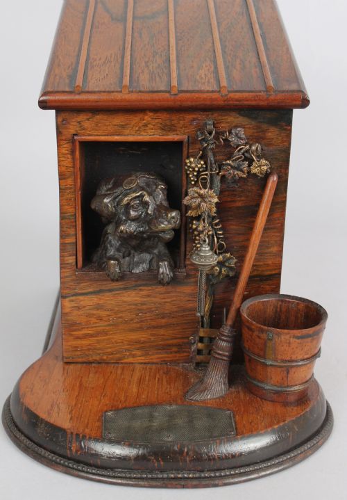 Late 19th Century Rosewood Novelty Cigar-box in the Form of a Dog-kennel