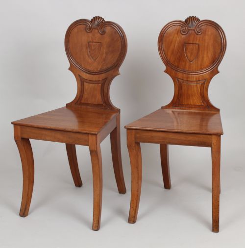 Pair of Regency Period Pale Mahogany Hall-chairs