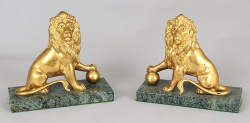 Pair of Mid 19th Century Cast and Chased Ormolu Figures of Lions