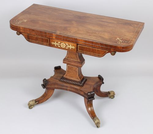 Fine Quality Regency Rosewood and Brass Inlaid Card-table