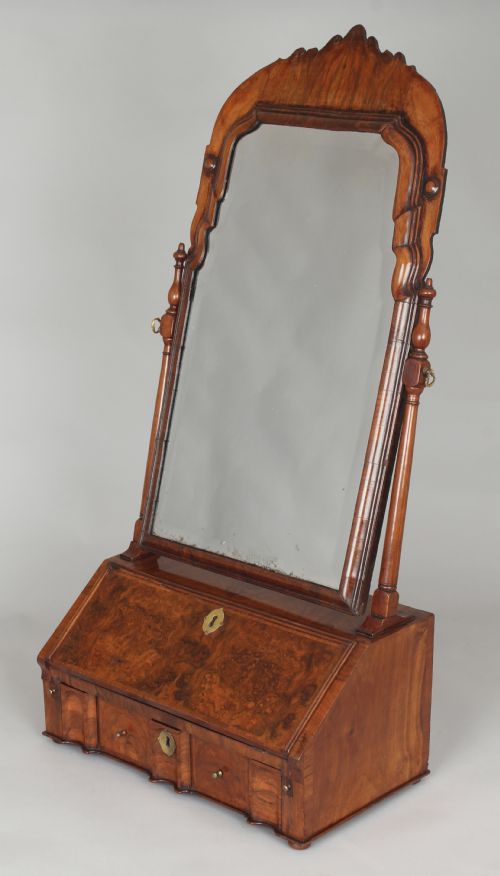 Fine and Rare Queen Anne Period Walnut Dressing Table Mirror