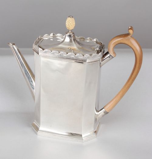 fig 1. Fine quality George V heavy-gauge silver four-piece tea and coffee service in the late 18th century style