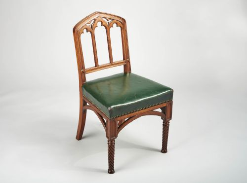 fig 1. Fine and rare set of six Regency mahogany chairs in the Gothic taste