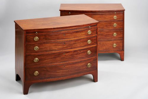 Rare Pair of George III Period Mahogany Bow-fronted Chests-of-drawers