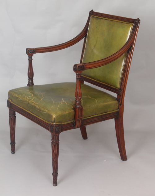 fig 1. Very fine George III period mahogany open arm chair in the neo-classical style