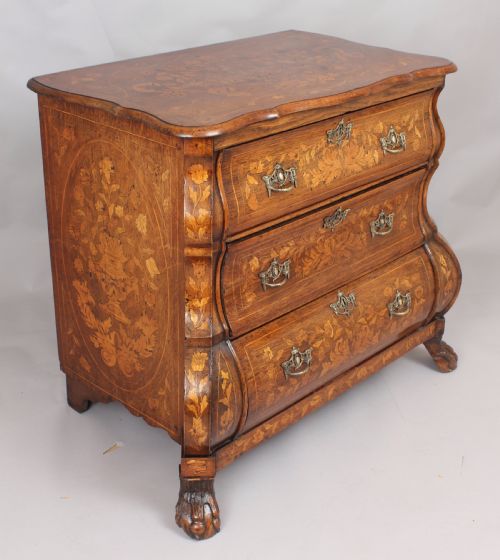 Eighteenth Century Dutch Walnut and Marquetry Chest-of-drawers of Bold Bombe Form