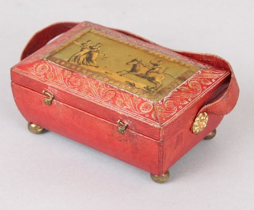 Regency Red Leather and Gilt Miniature Work-box