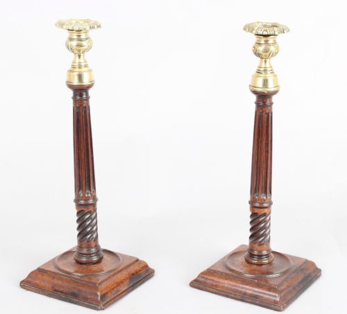 Rare Pair of George III Mahogany Candlesticks