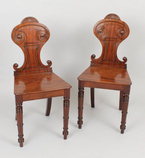 Pair of Good Quality George IV Period Mahogany Hall-chairs