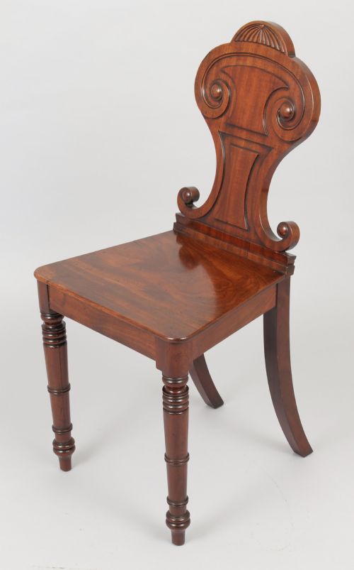 fig 1. Pair of good quality George IV period mahogany hall-chairs