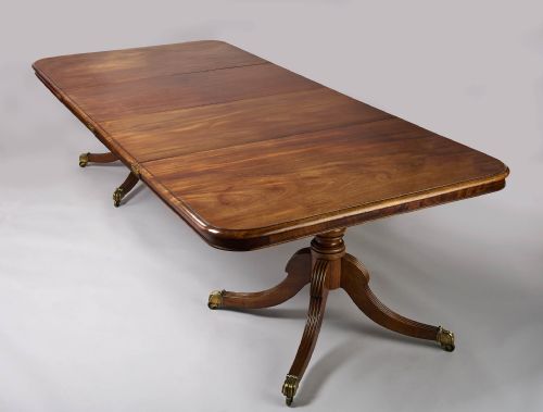 A Fine George III Period Mahogany Twin Pillar Dining Table