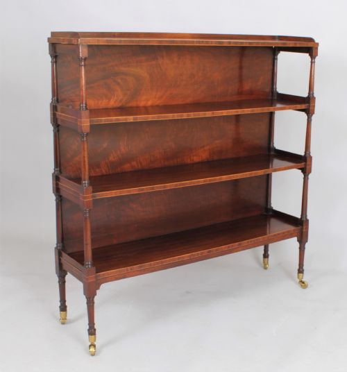 fig 1. Fine George III mahogany and boxwood strung four tier open shelves