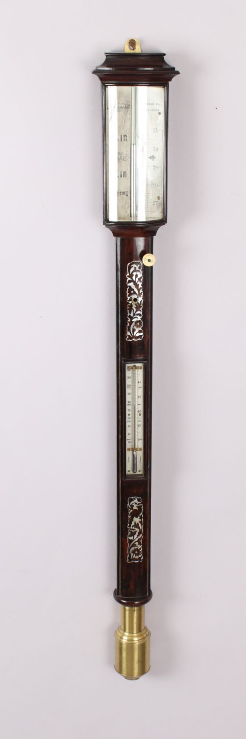 A Bow-fronted Marine Barometer in a Well-figured Rosewood Case