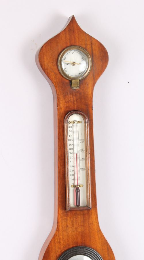 VICTORIAN WHEEL BAROMETER IN A MAHOGANY 'ONION TOP' CASE BY WE PAIN OF CAMBRIDGE - ADDITIONAL PHOTO 2
