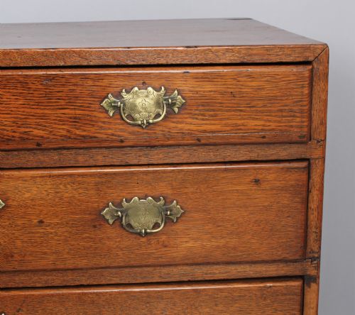 fig 1. Rare George II period oak chest of drawers of diminutive size; 