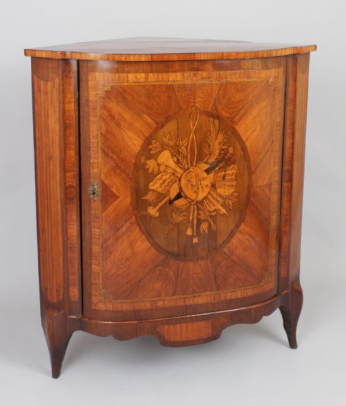 Rare Pair of Late Eighteenth Century Dutch Kingwood and Marquetry Corner-cupboards