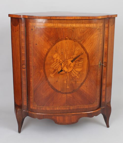 fig 1. Rare pair of late eighteenth century Dutch kingwood and marquetry corner-cupboards