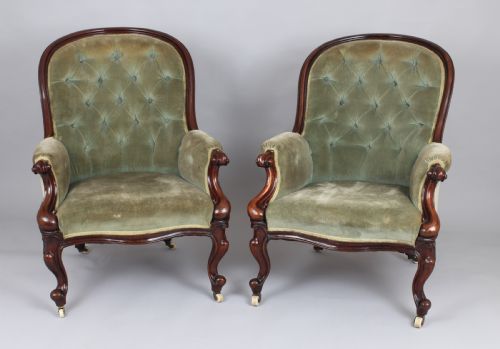 A Pair of Mid-victorian Comfortable Easy Chairs