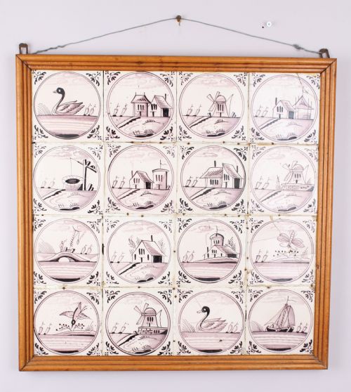 A Framed Set of Sixteen Delft Tiles