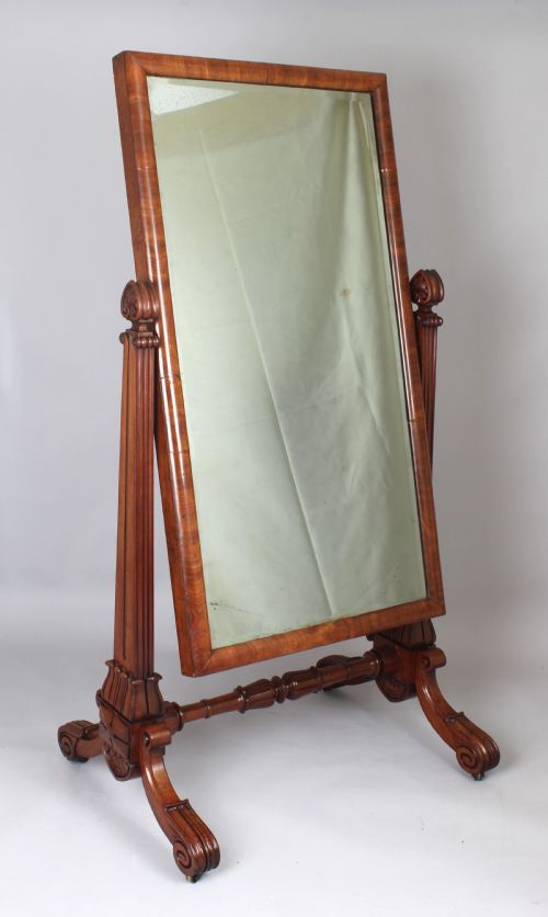 A Fine Quality William IV Mahogany Cheval Mirror