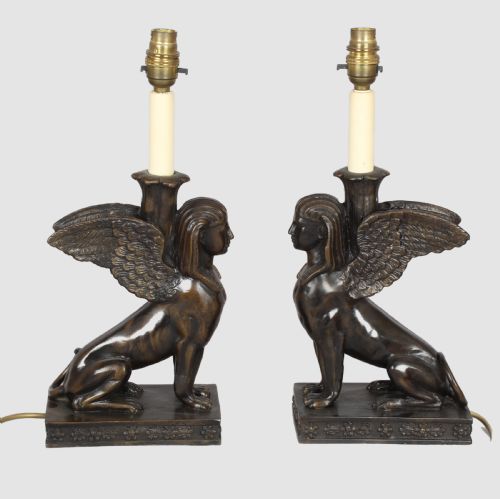 Pair of Fine Quality Bronzed Winged Sphinx of Bold Form