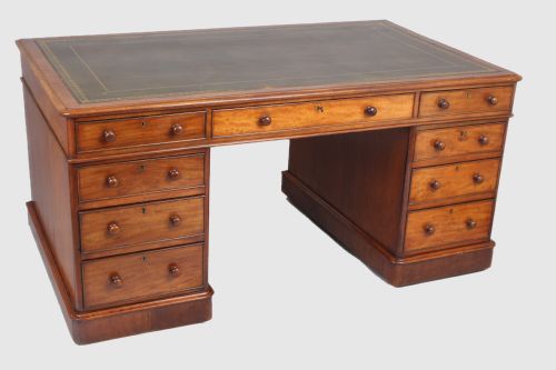 A William IV Mahogany Three Part Free Standing Pedestal Desk