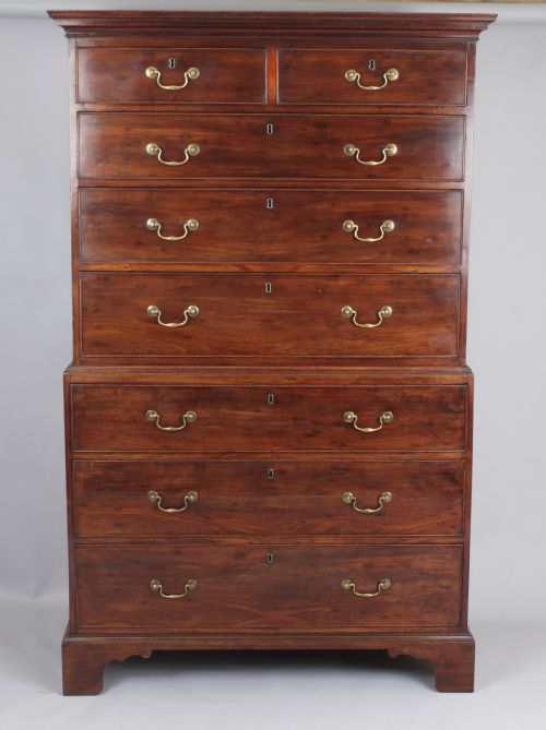 fig 1. Fine quality figured plum pudding mahogany chest on chest tallboy of especially small size a
