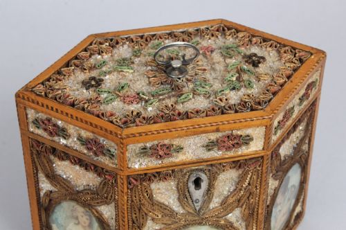fig 1. Fine George III period rolled paper tea caddy of hexagonal form