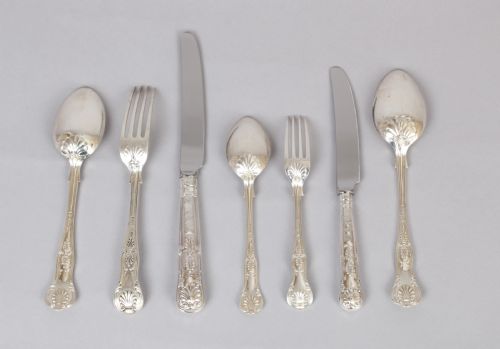 fig 1. A very fine and substantial Edwardian Kings Honeysuckle pattern cutlery service for 24 people