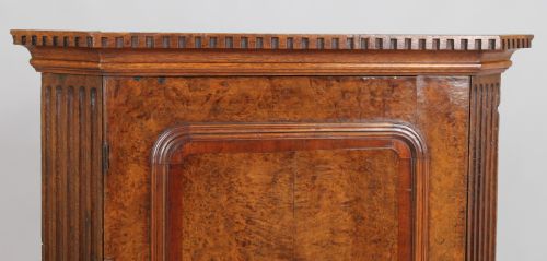 fig 1. Early George III period burr oak corner cupboard