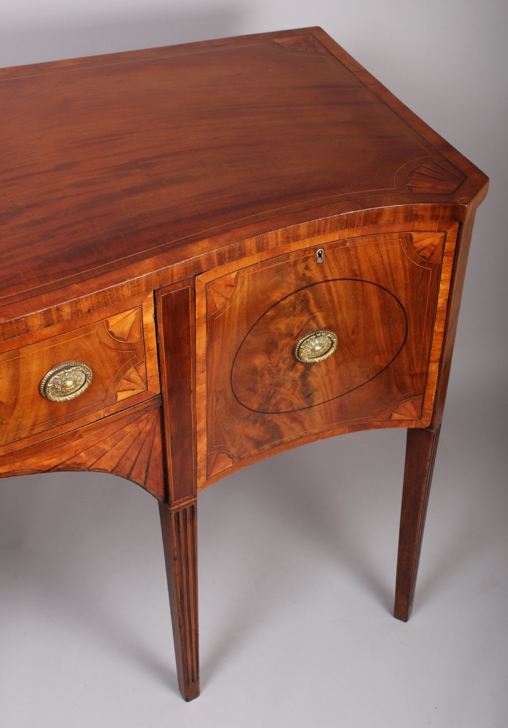 George III Period Mahogany and Satinwood Banded Serpentine-fronted Sideboard View IV