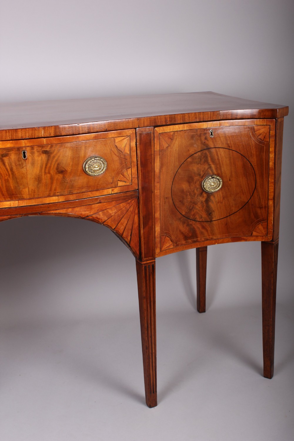 George III Period Mahogany and Satinwood Banded Serpentine-fronted Sideboard View V