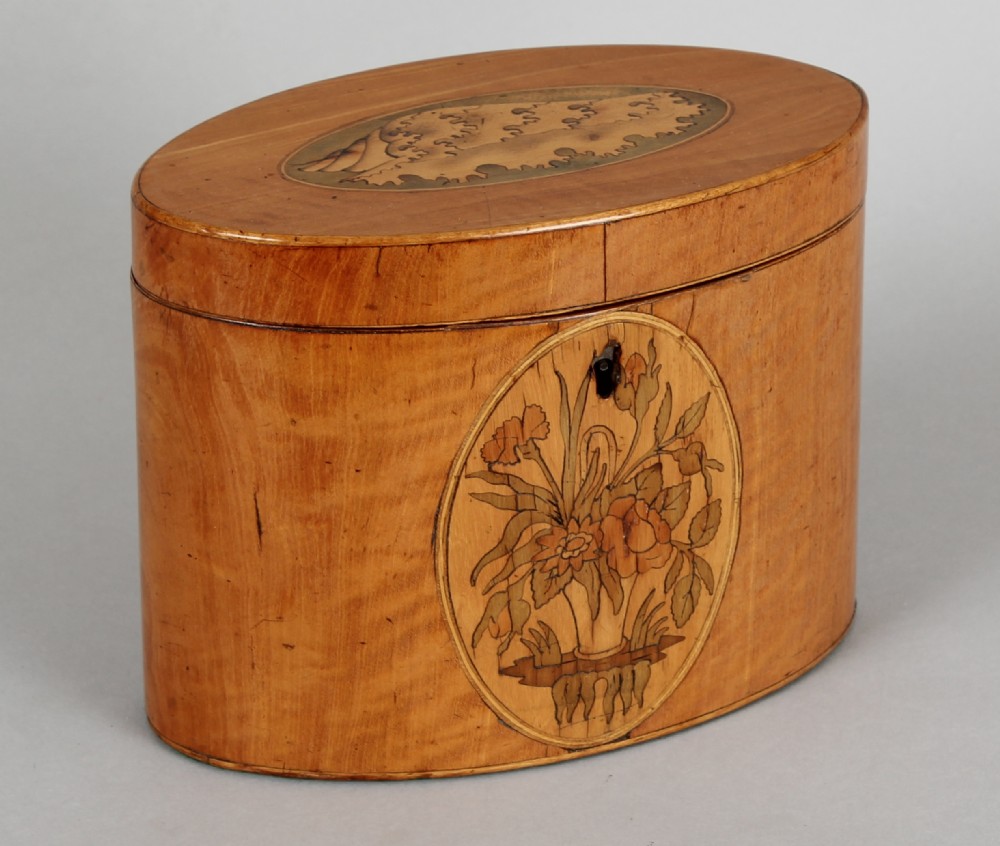 George III Period Satinwood Oval Tea-caddy