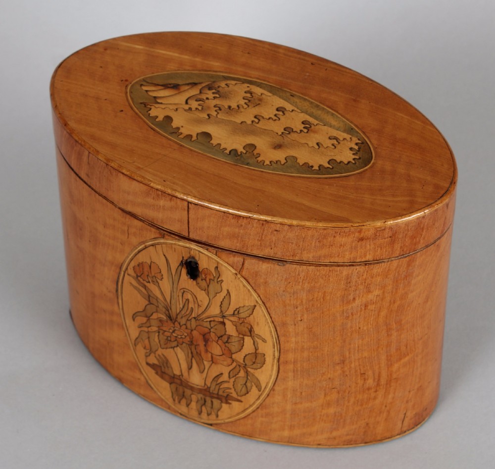 George III Period Satinwood Oval Tea-caddy View II