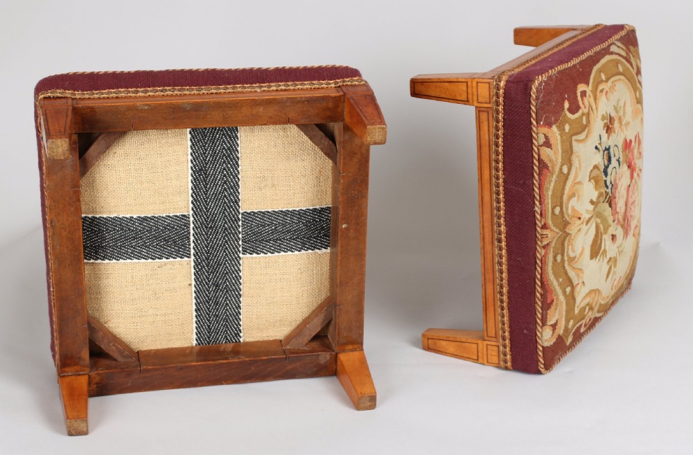 Pair of Late George III Period Satin-birch Foot-stools View II