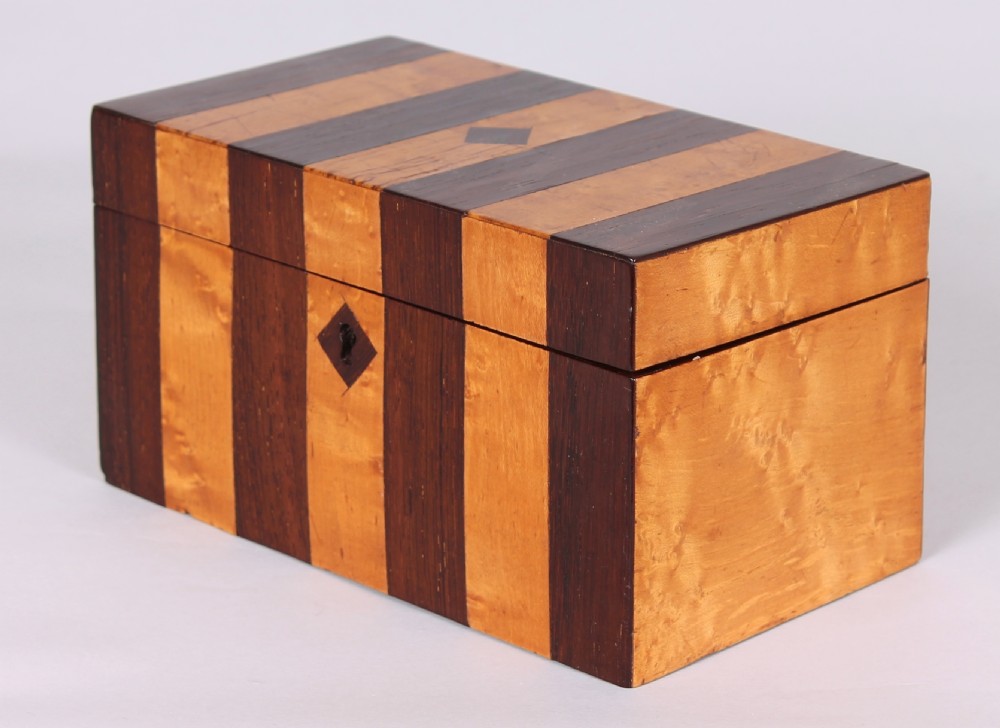 Early Victorian Bird's eye Maple and Rosewood striped Double Tea-caddy View IV