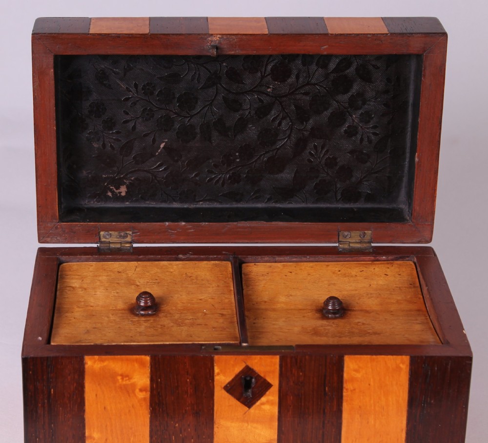Early Victorian Bird's eye Maple and Rosewood striped Double Tea-caddy View V