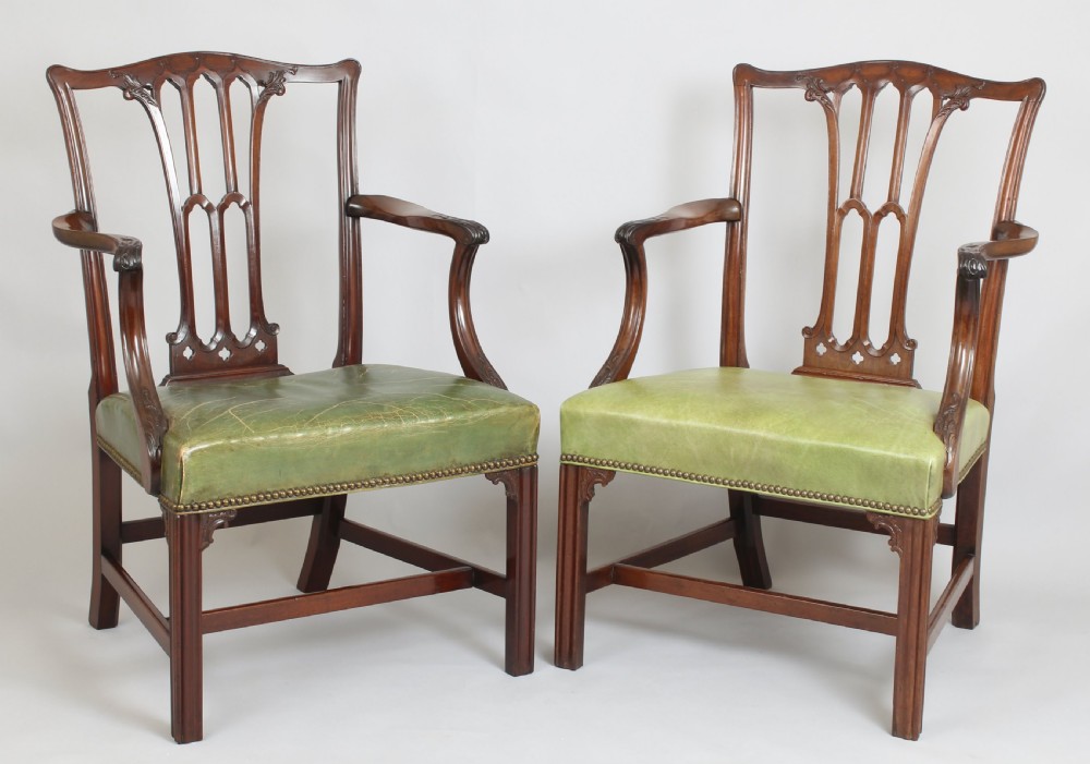 Pair of fine quality George III period mahogany elbow-chairs in the Chippendale manner