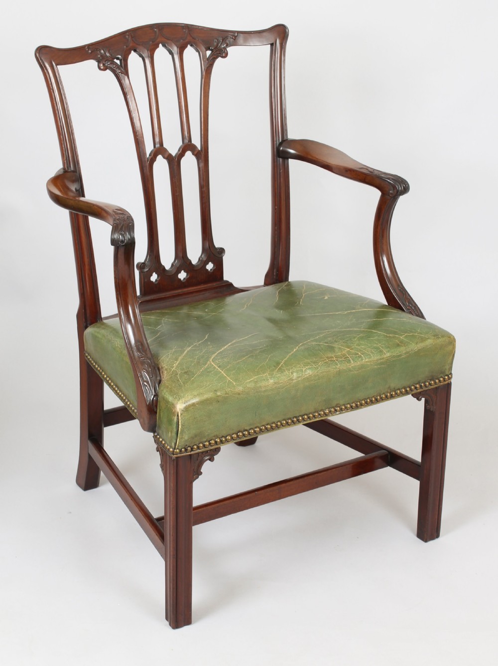 Pair of fine quality George III period mahogany elbow-chairs in the Chippendale manner View II