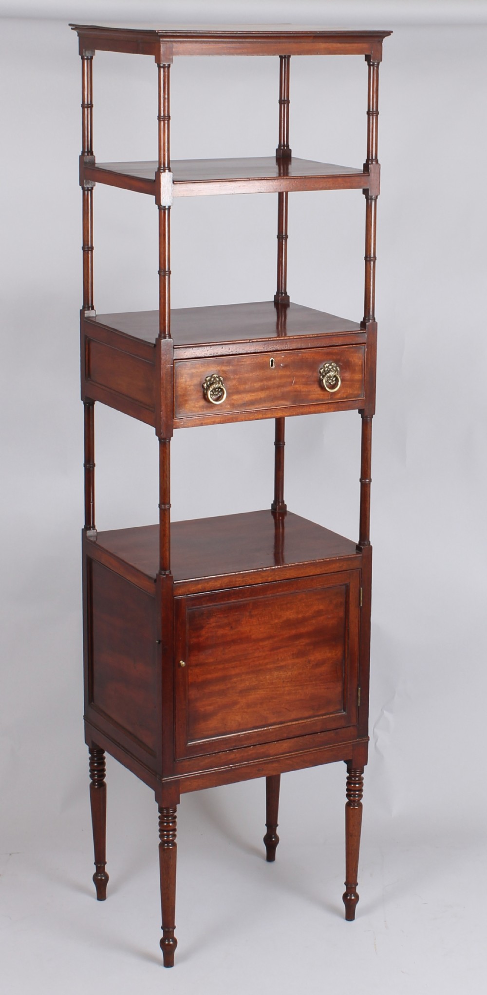 George III period mahogany tall whatnot with four shelves