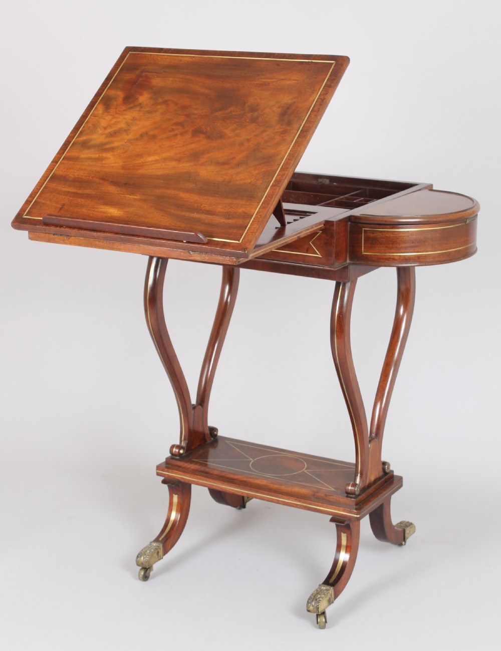 Regency mahogany and brass inlaid work-table View II