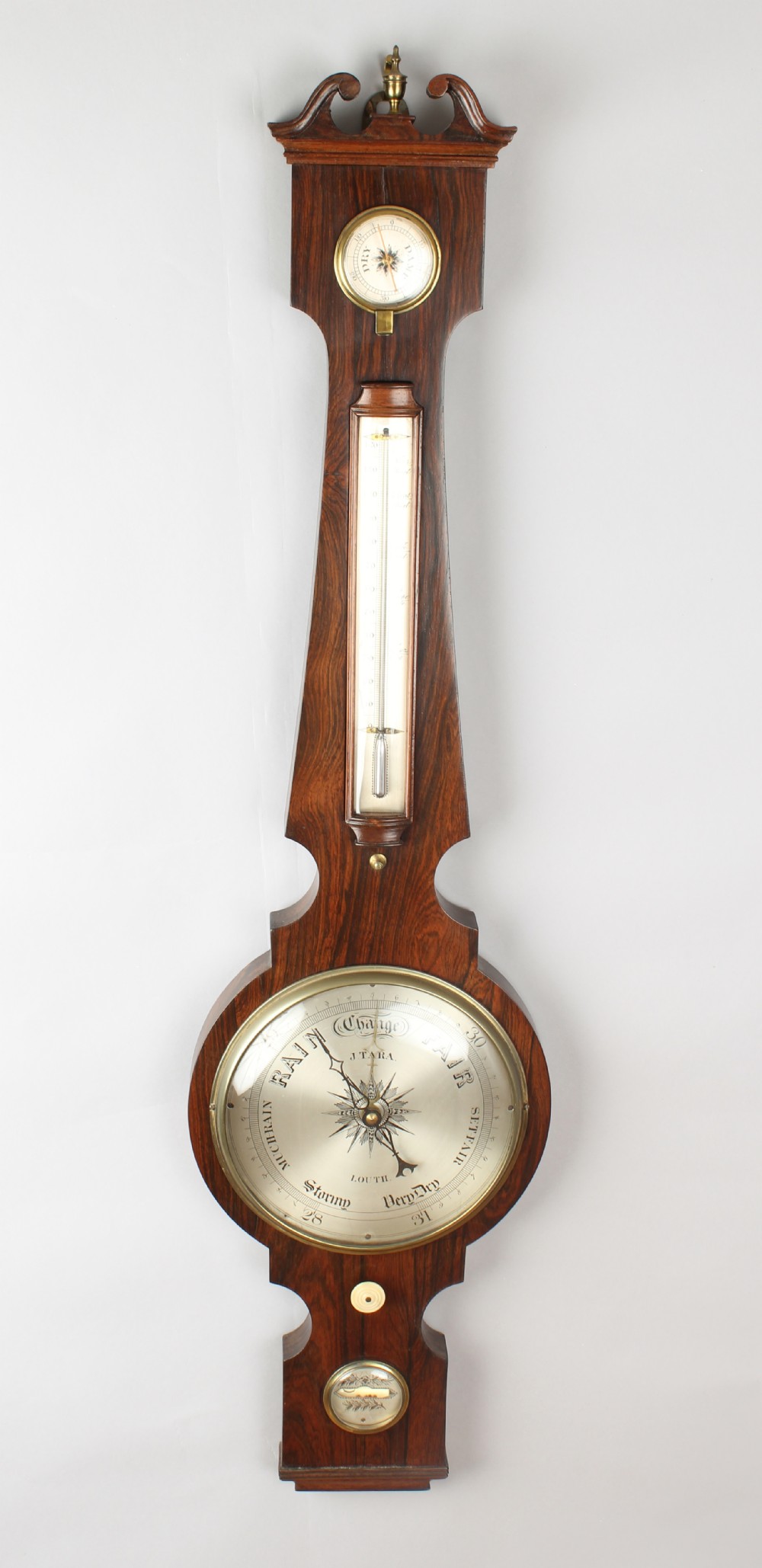 19th century rosewood wheel barometer by J Tara, Louth 