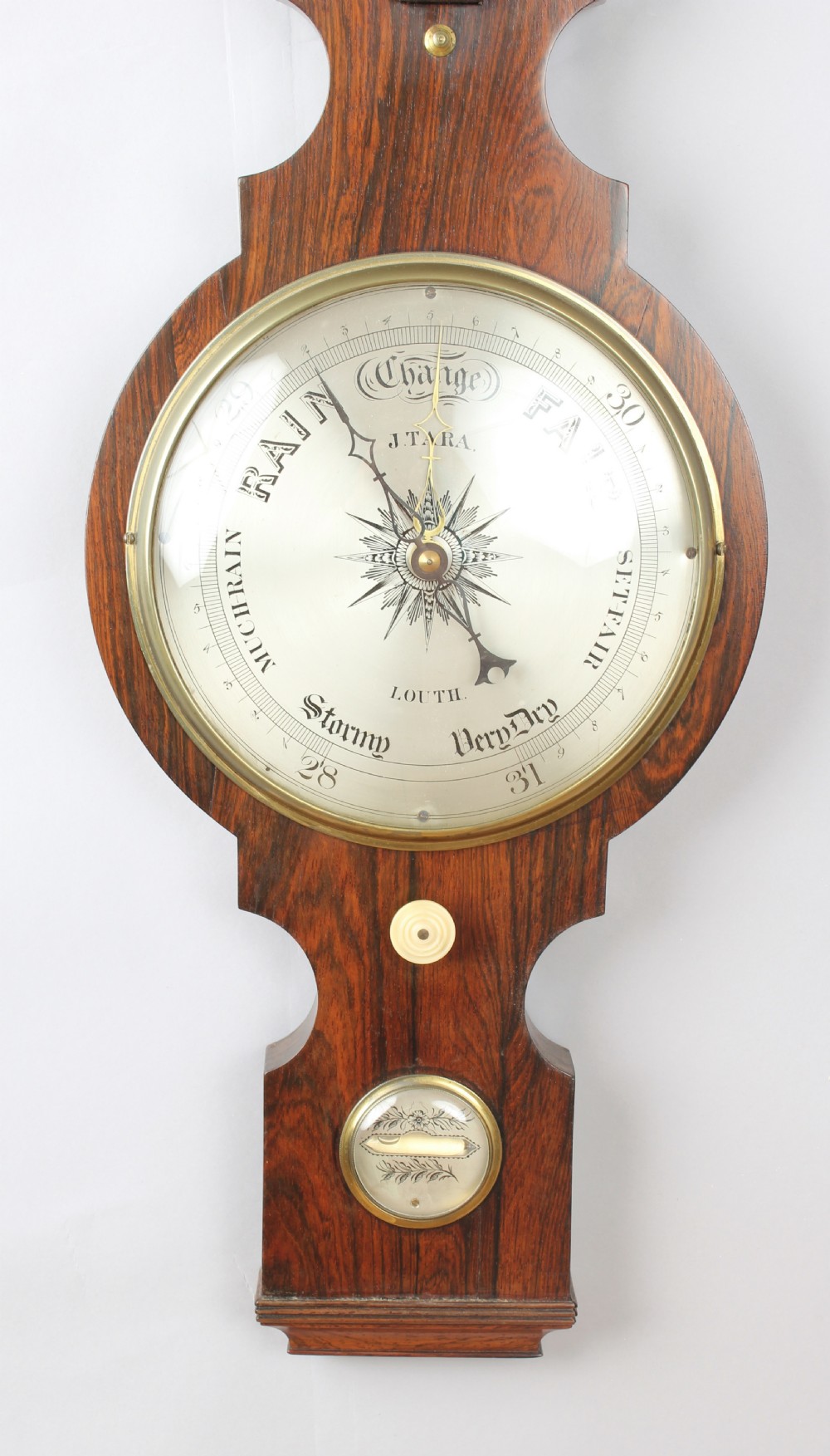 19th century rosewood wheel barometer by J Tara, Louth  View IV
