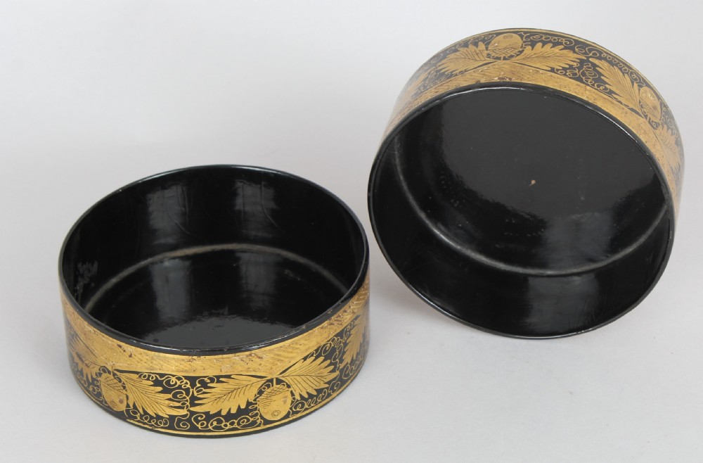 Pair of Regency black and gilt papier-mache coasters View IV