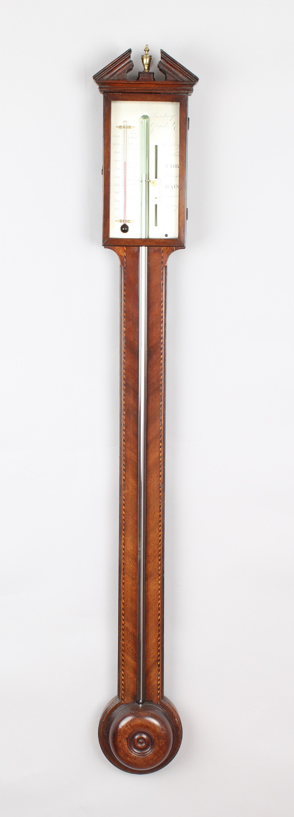 Fine George III period mahogany stick barometer by Sankey