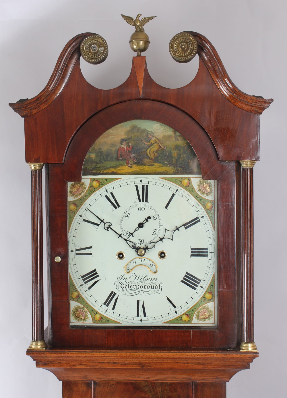 Early nineteenth century golden-oak and mahogany long-case clock by John Wilson of Peterborough View III