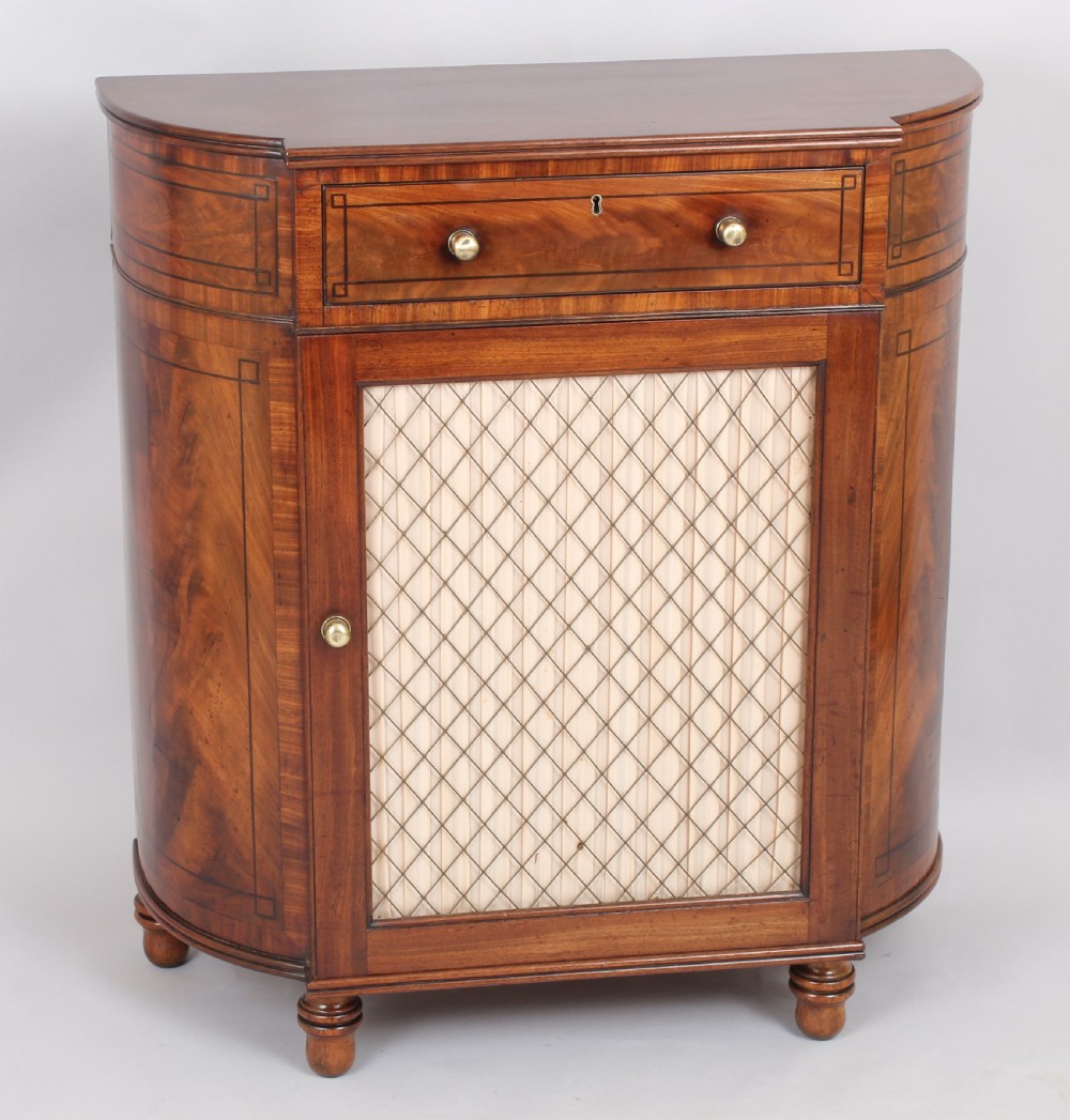 Fine George IV period mahogany bow-ended chiffonier of unusually small proportions