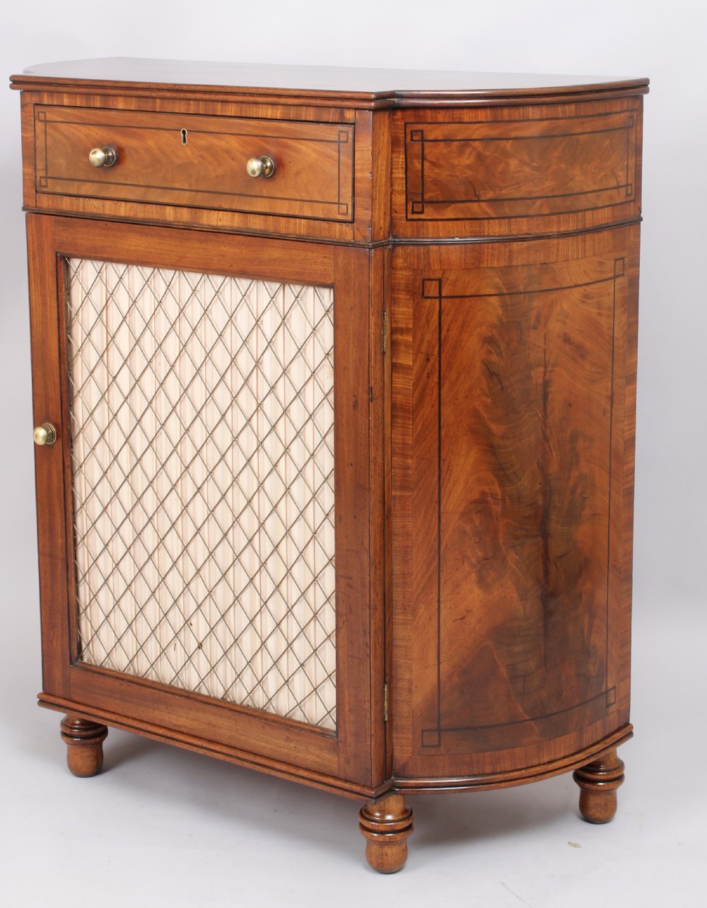 Fine George IV period mahogany bow-ended chiffonier of unusually small proportions View IV