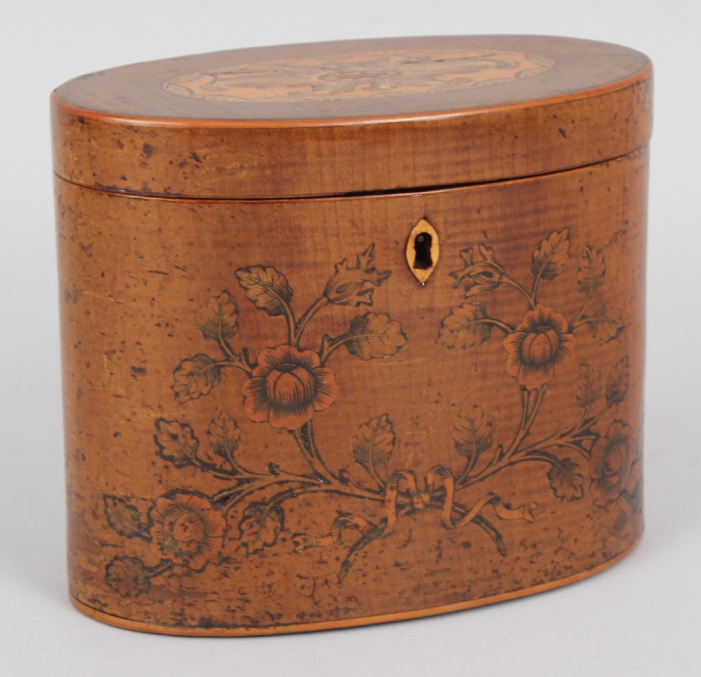 George III oval harewood tea-caddy